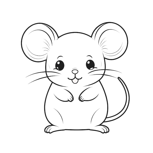 Фото Черно-белый рисунок мыши с черным носом и белым фоном