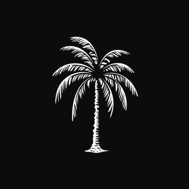 Фото Черно-белый рисунок пальмы на черном фоне генеративный ай