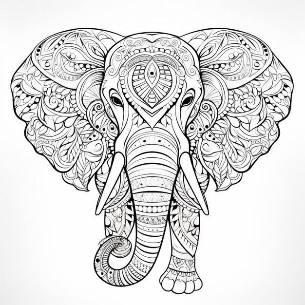 사진 복잡 한 패턴 을 가진 코끼리 의 흑백 그림