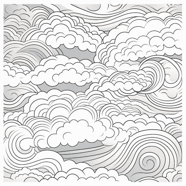Фото Черно-белый рисунок облаков и волн генеративный ai