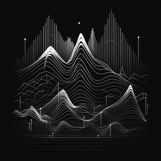 写真 音波生成aiの線を持つ山の白黒イラスト