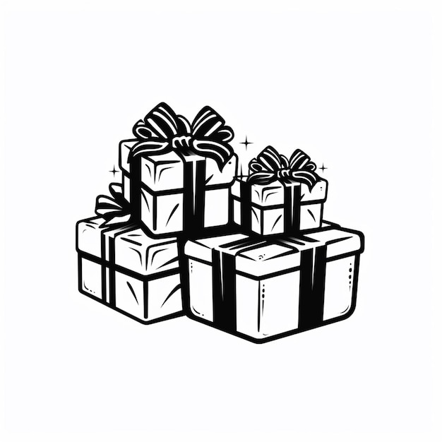 Фото Черно-белая иллюстрация кучи подарков генеративный аи