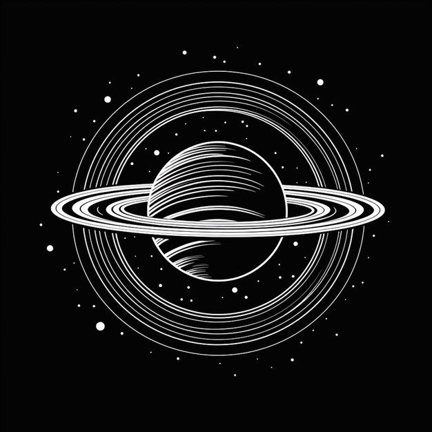 사진 고리가 있는 토성의 흑백 그림 생성 ai