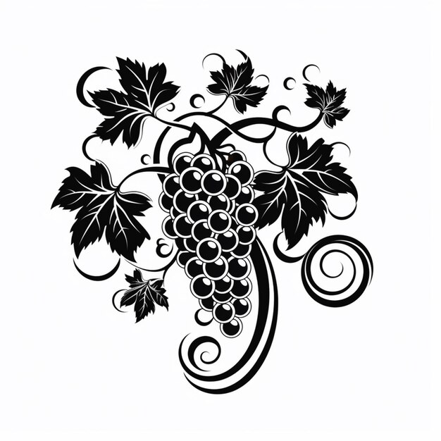 Фото Черно-белое изображение букета винограда с листьями генеративной аи