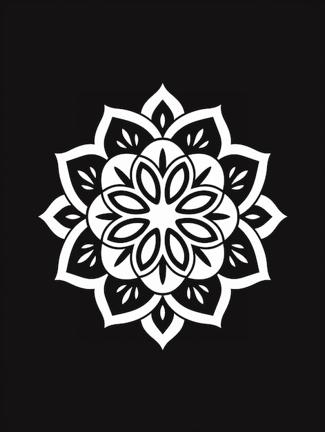 Фото Черно-белое изображение цветка с листьями, генеративное ai