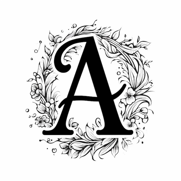 Фото Черно-белое изображение письма с цветочным венком, генеративное ai