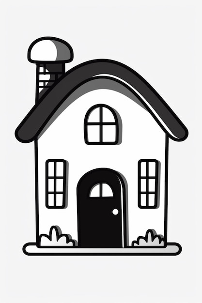 Фото Черно-белое изображение небольшого дома с дымоходом, генеративный ии