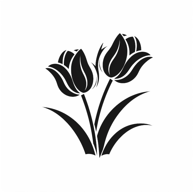 Фото Черно-белое изображение двух тюльпанов на белом фоне