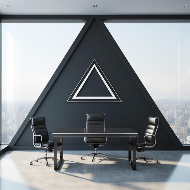 Фото Черно-белый офис с черным треугольником на стене