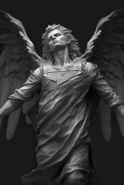 Фото Черно-белое фото статуи ангела, генеративное изображение ai