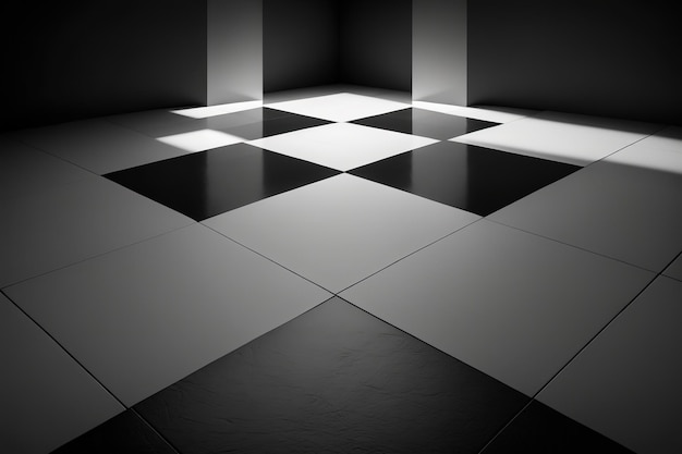 Фото Черно-белый кафельный пол с черно-белым клетчатым полом.