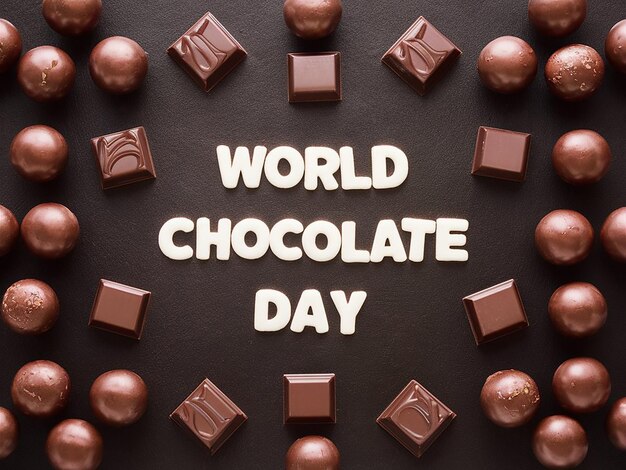 写真 世界チョコレートと書かれたサインの黒い背景