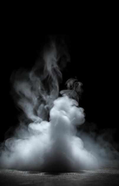 写真 黒い背景に煙とその上に煙の文字