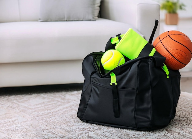 Фото Черный рюкзак с баскетбольным мячом и баскетбольным мячом в нем.