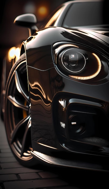 Фото Черная машина со светом спереди