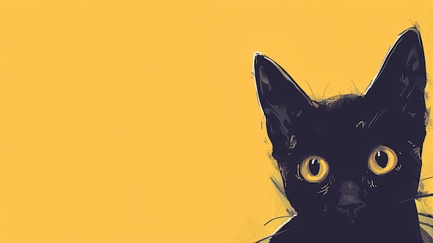 Фото Черная кошка с желтыми глазами на желтом фоне