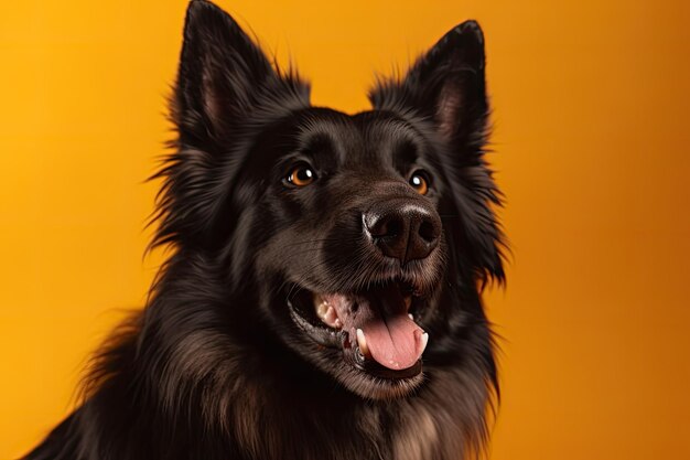 Фото Черная собака с желтым фоном