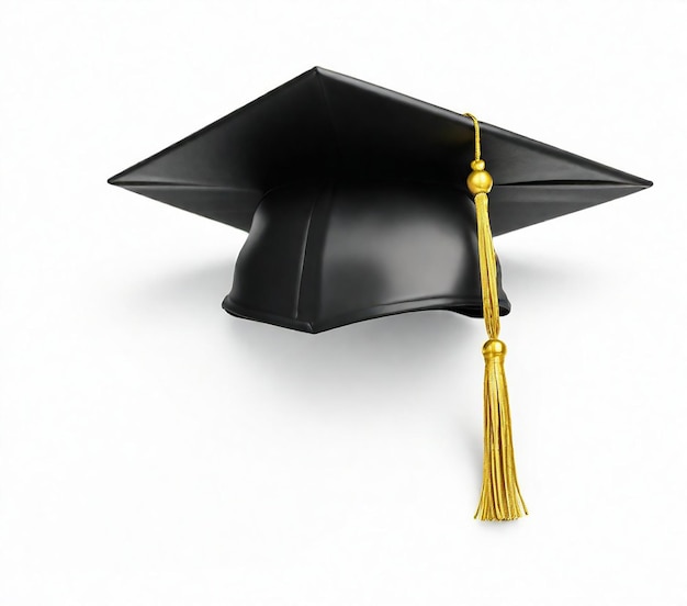 写真 黄金のタッセルが吊り下がっている黒い卒業帽子