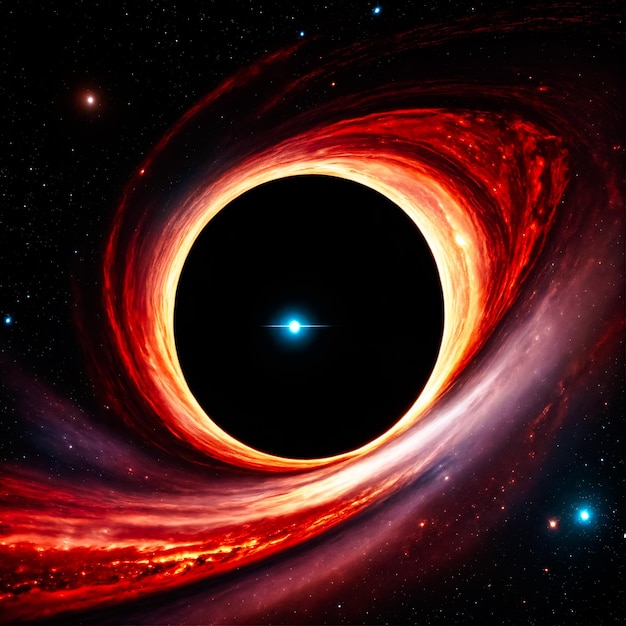 写真 ブラックホールの真ん中にあるブラックホール - 中央に青い星がある