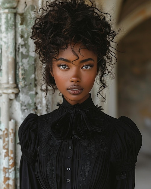 Foto a black woman in romantic victorian gothic background