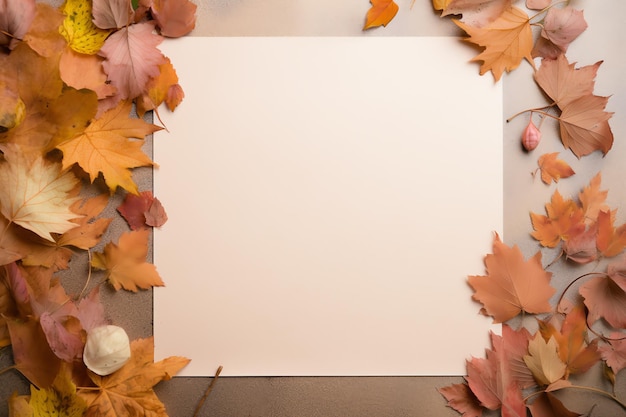 Фото Пустая карточка на кровати красочных осенних листьев для яркого осеннего тематического приглашения романтическое