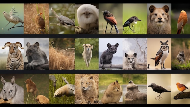 写真 野生生物の写真の多様性を示す空白の写真コラージュ