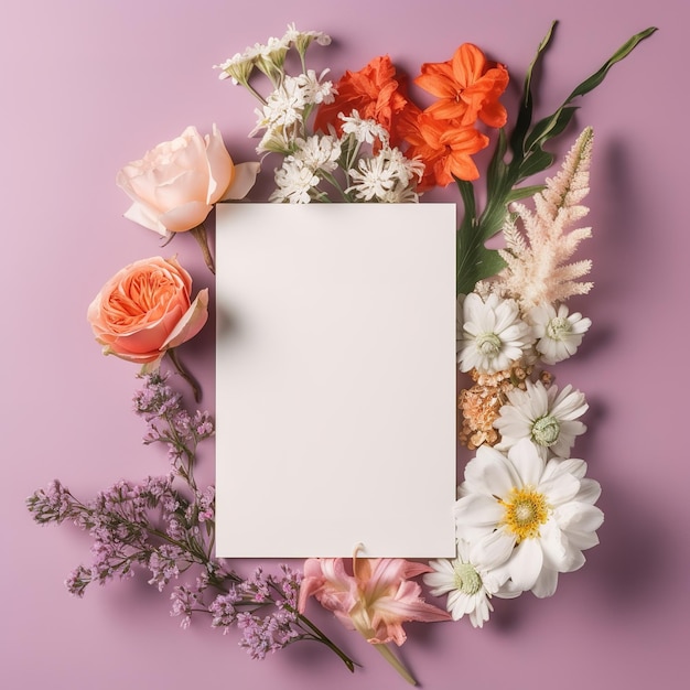 Фото Пустая белая карточка с цветами на ней