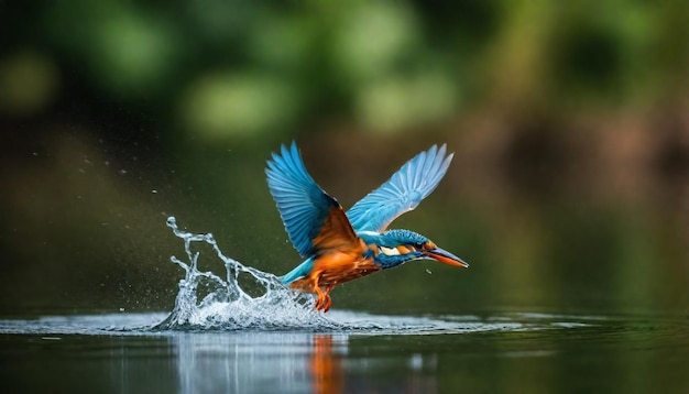 写真 青とオレンジ色の鳥が水の中を飛んでいます