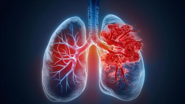 사진 '폐'라는 단어가 새겨진 인간 심장의 파란색과 빨간색 이미지