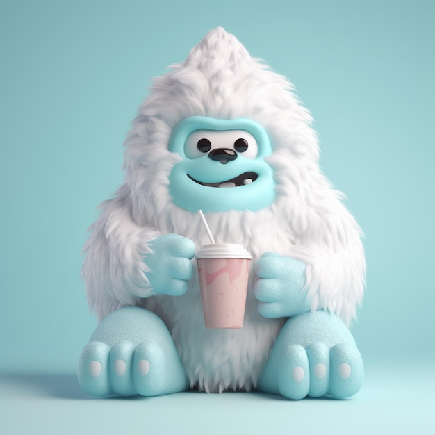 Фото Сине-белый снеговик держит чашку кофе.
