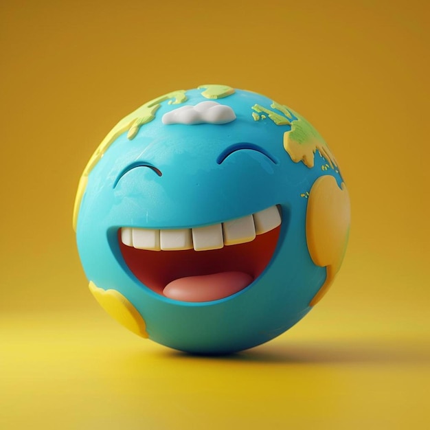 Фото Синий и желтый глобус с улыбающимся лицом