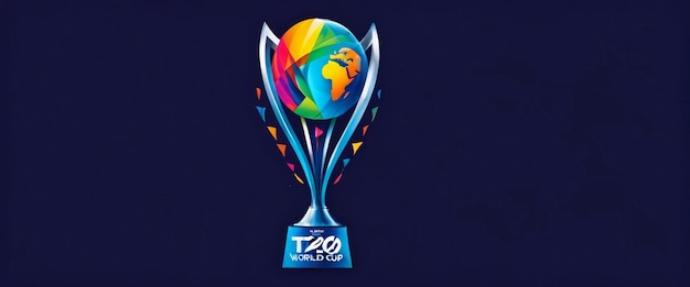 写真 青い背景にt20ワールドカップのトロフィーが描かれています