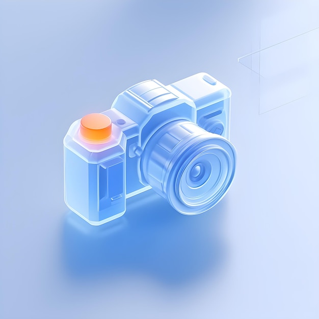 사진 주황색 표시등이 있는 파란색 카메라