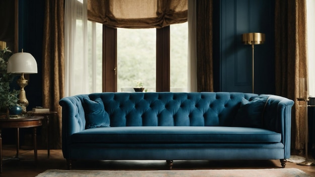 Фото Голубой диван в гостиной