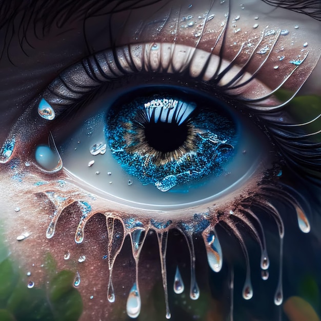 Фото Голубой глаз с каплями воды на нем