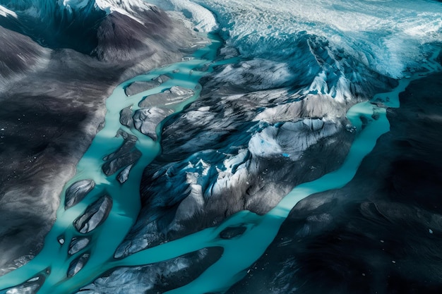 Фото Синий ледник показан на фоне горы.