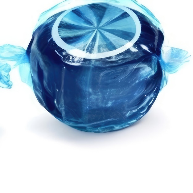Фото Объект, наполненный синим желе, на белом фоне и синим кругом вверху.