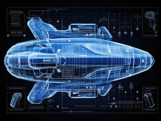 写真 青い背景に青いジェット機の底に「エンジン」という文字が書かれています。