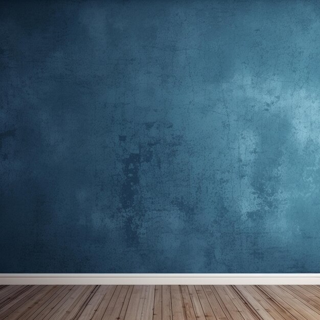写真 青い壁と木の床の部屋の写真を描いた青い壁 ⁇