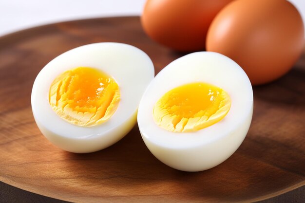写真 普通の白い背景に展示された煮た卵