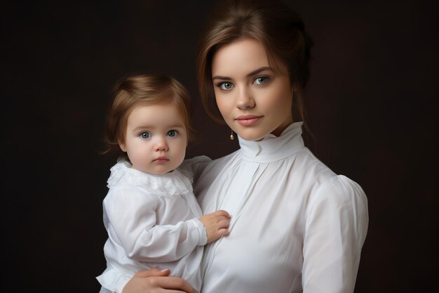 Фото Связь между поколениями женщина в белой рубашке с длинными рукавами обнимает девушку в белой дубовой рубашке ши