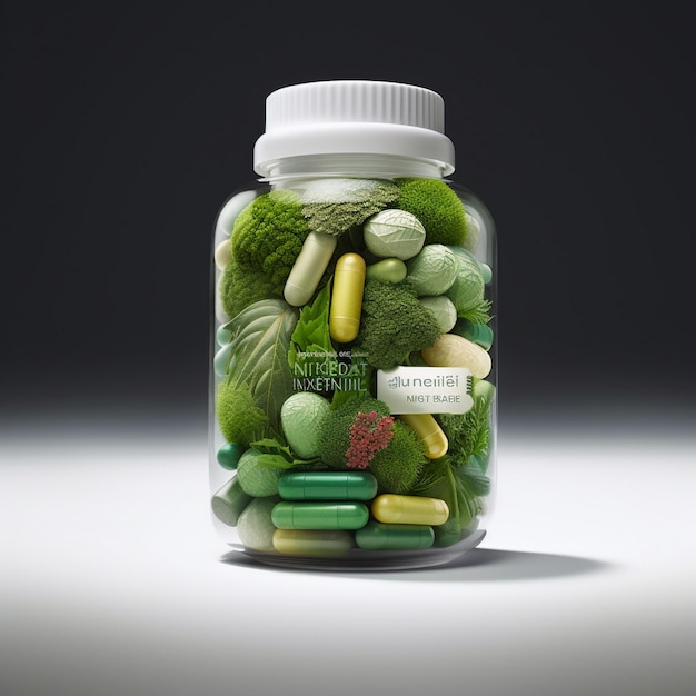 Фото Бутылка зеленых таблеток со словом 
