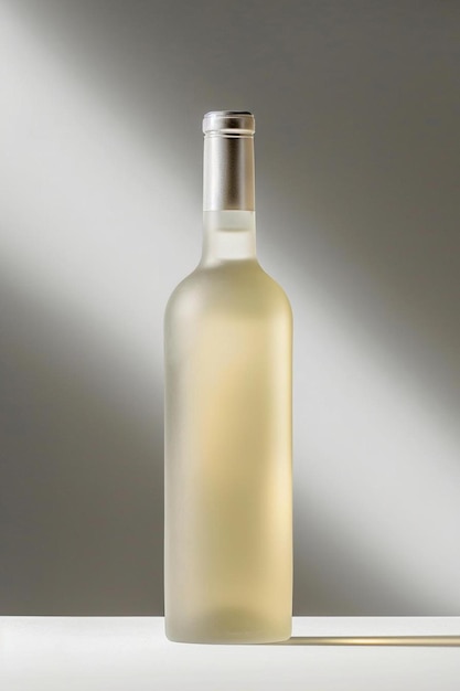 사진 테이블 위에 놓인 화이트 와인 한 병