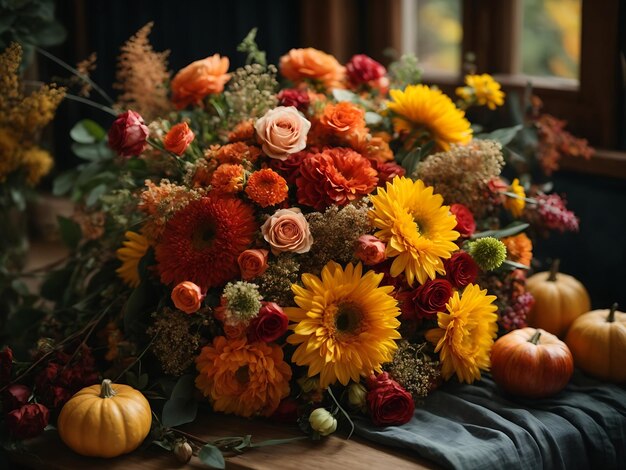 写真 秋と冬の花の花束