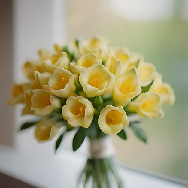 写真 黄色いバラの花束下に黄色い花束の文字が書かれています