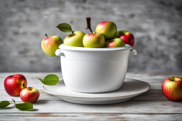 写真 テーブルの上のリンゴとリンゴの鉢