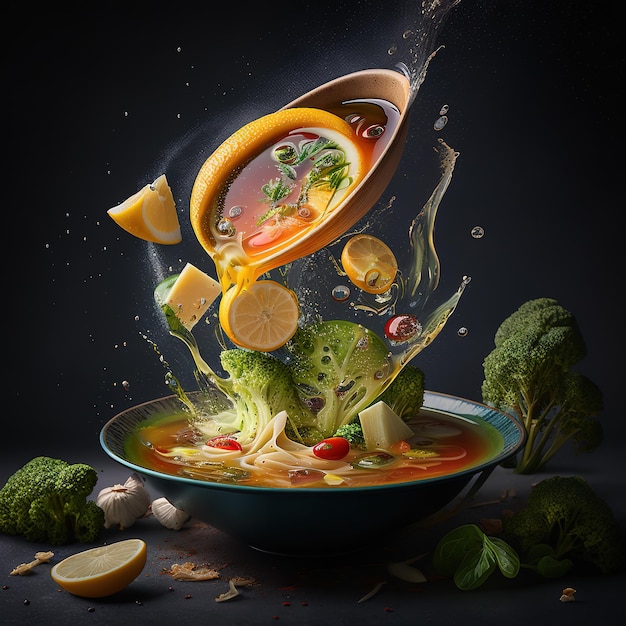 Фото Миска брокколи и других овощей наливается в миску.