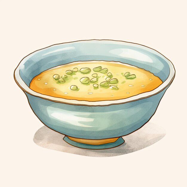 Фото Миска супа с голубой миской еды в ней
