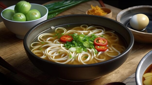 写真 ネギ入りのうどんと麺の丼。