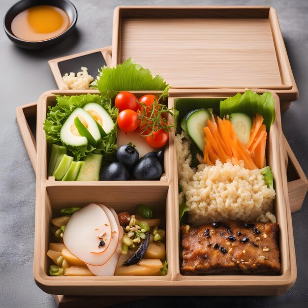 Фото Коробка еды с рисовыми овощами и рисом